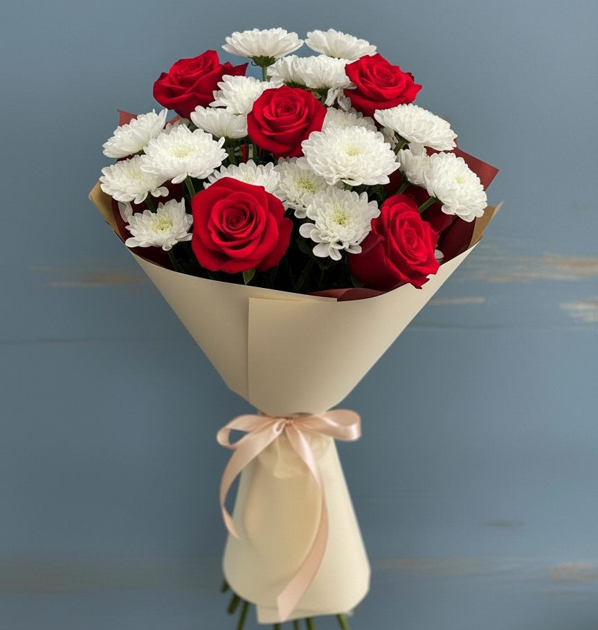 Букет цветов из: Розы и Хризантемы в Смоленском Алтайский край