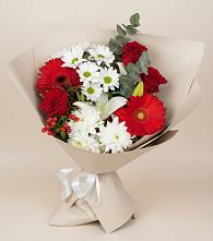 Букет цветов из:  Розы, Хризантемы, Герберы и Лилии в Смоленском Алтайский край