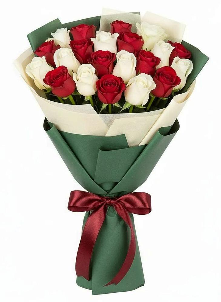 Букет Микс из красных и белых роз в Смоленском Алтайский край