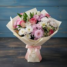 Букет цветов из:  Хризантемы, Альстромерии и Розы в Смоленском Алтайский край