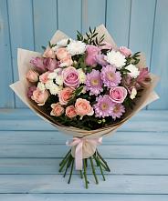 Букет цветов из:  Хризантемы, Розы и Альстромерии в Смоленском Алтайский край